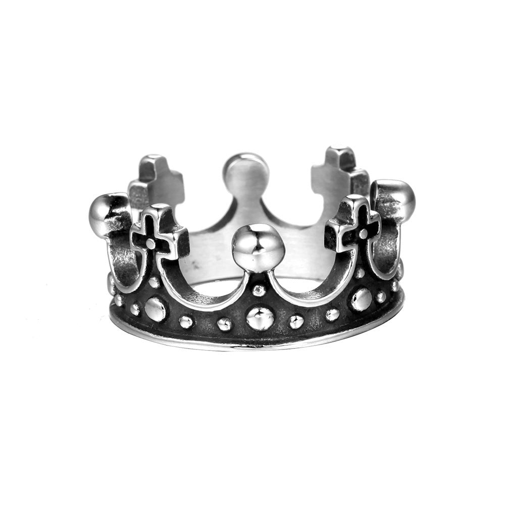 Mens Crown Cross Ring Titanium Steel Retro Design Handmade Jewelry For Everyday Wear Classic Style For Him Now