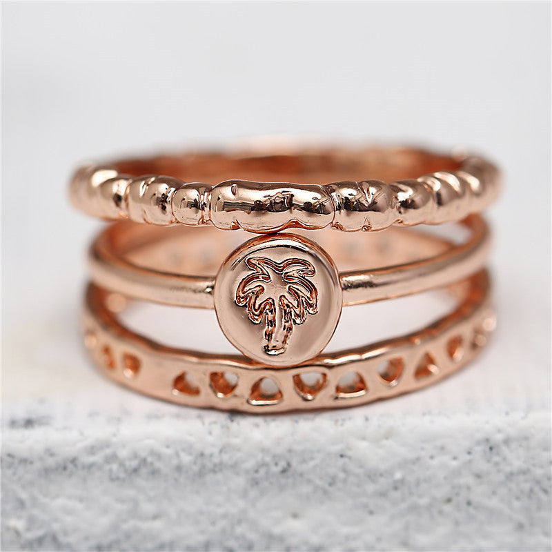 Three Piece Leaf Shaped Engagement Ring Set Alloy Finish