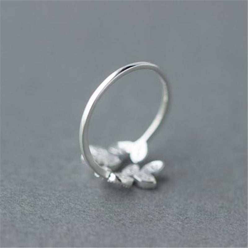 Leaf Design Sterling Silver Ring With Diamond Accent S925 Jewelry For Women And Girls Elegant Sparkle Everyday