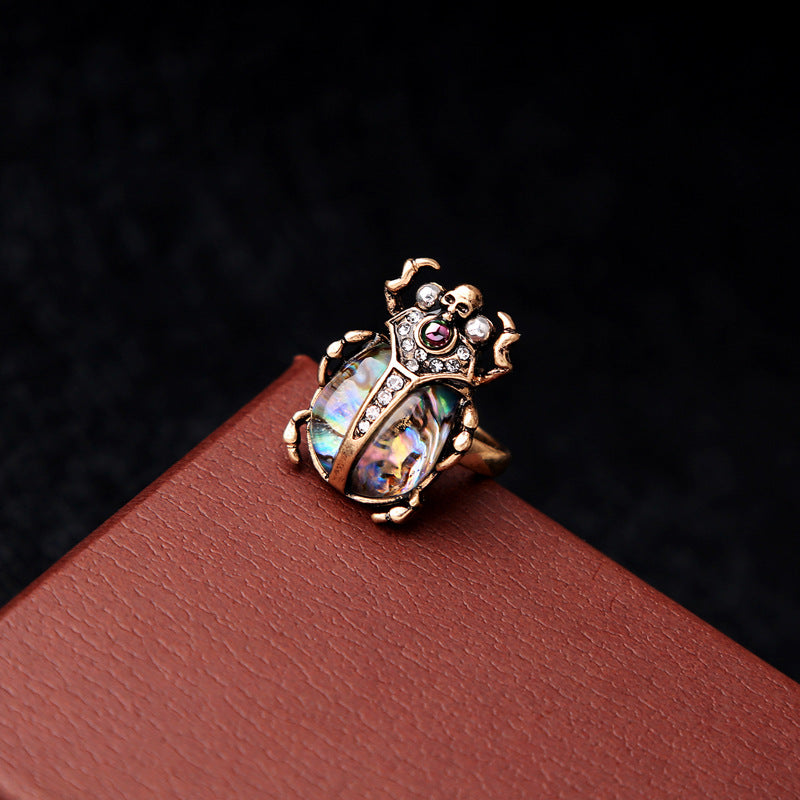 Vintage European And American Style Ladybug Ring Alloy Inlaid Gemstones Jewelry Faceted Artificial Stones Shiny