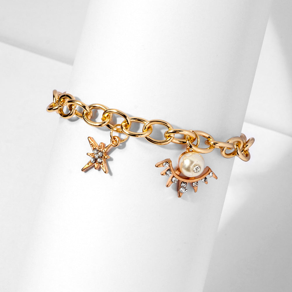 Star Bracelet With Pearl Charm Elegant Alloy Jewelry For Women Gift Starry Style Accessory Timeless Style Gift