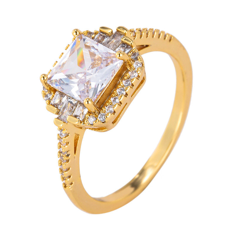 Zircon Inlaid Geometric Ring Silver Plated Copper Elegant Fashion Jewelry Durable Versatile Timeless Accessory