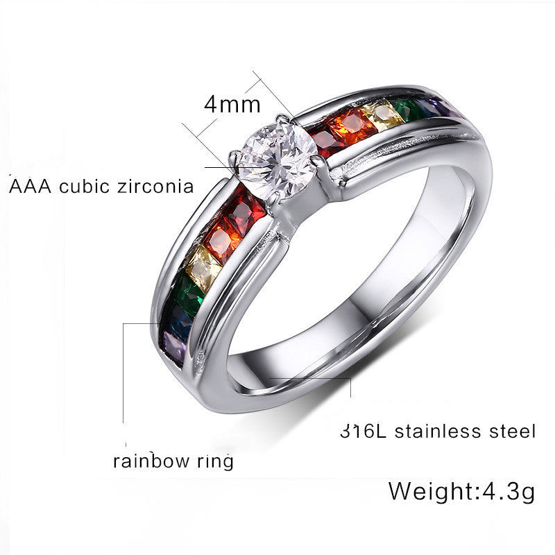 Unisex Diamond Colored Stainless Steel Ring Geometric Band Titanium Modern Design Statement Ring Fashion Items