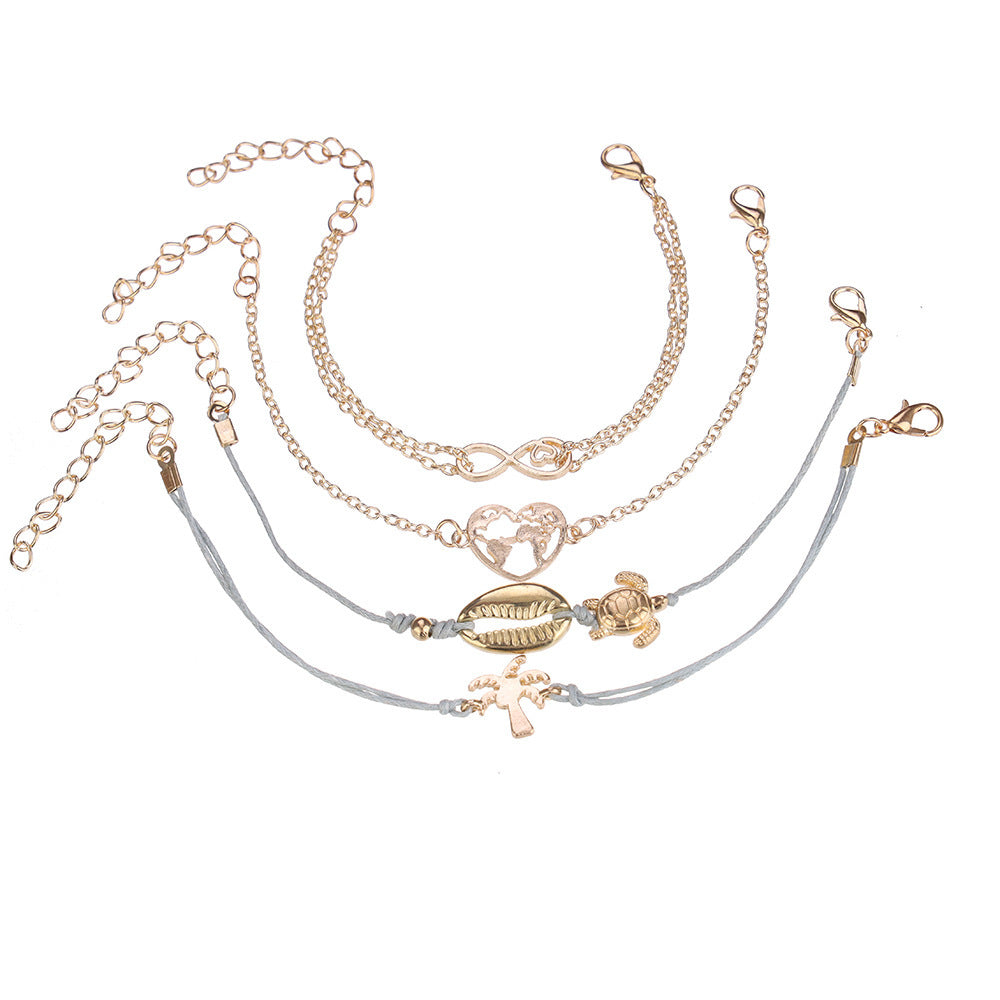 Unisex Alloy Bracelet With Starfish And Shell Charms Geometric Beach Style European American Gift Anniversary Souvenir