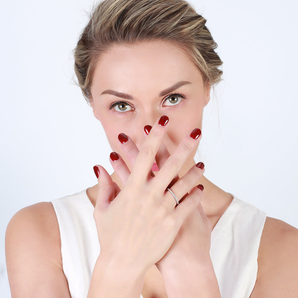 Sterling Silver Ring For Women With AAA Zircon Diamond Geometric Design Platinum Plated Wedding Anniversary Band