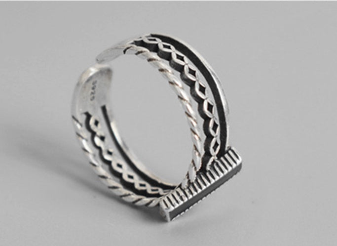 Vintage Copper Silver Plated Multilayer Wide Band Ring Creative Design Statement Jewelry For 11MM 17MM Diameter