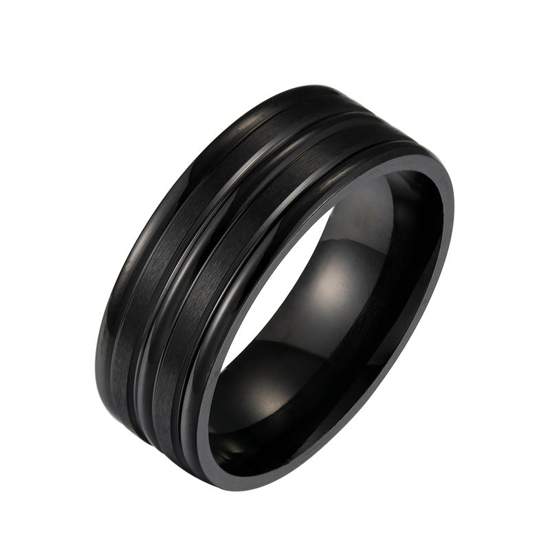 Mens Stainless Steel Ring Frosted 8mm Wide Band Simple Geometric Design Unisex Metal Ring For Festivals Trendy