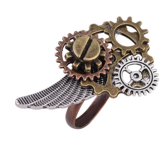 Mens Steampunk Ring Gear Design Mechanical Parts Statement Ring Vintage Industrial Jewelry Gift For Him Handmade