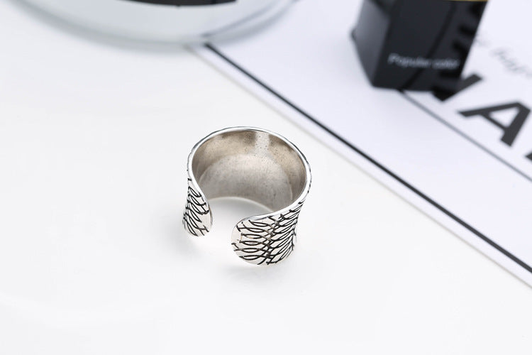 Vintage Wide Ring With Text Lettering Polished Silver