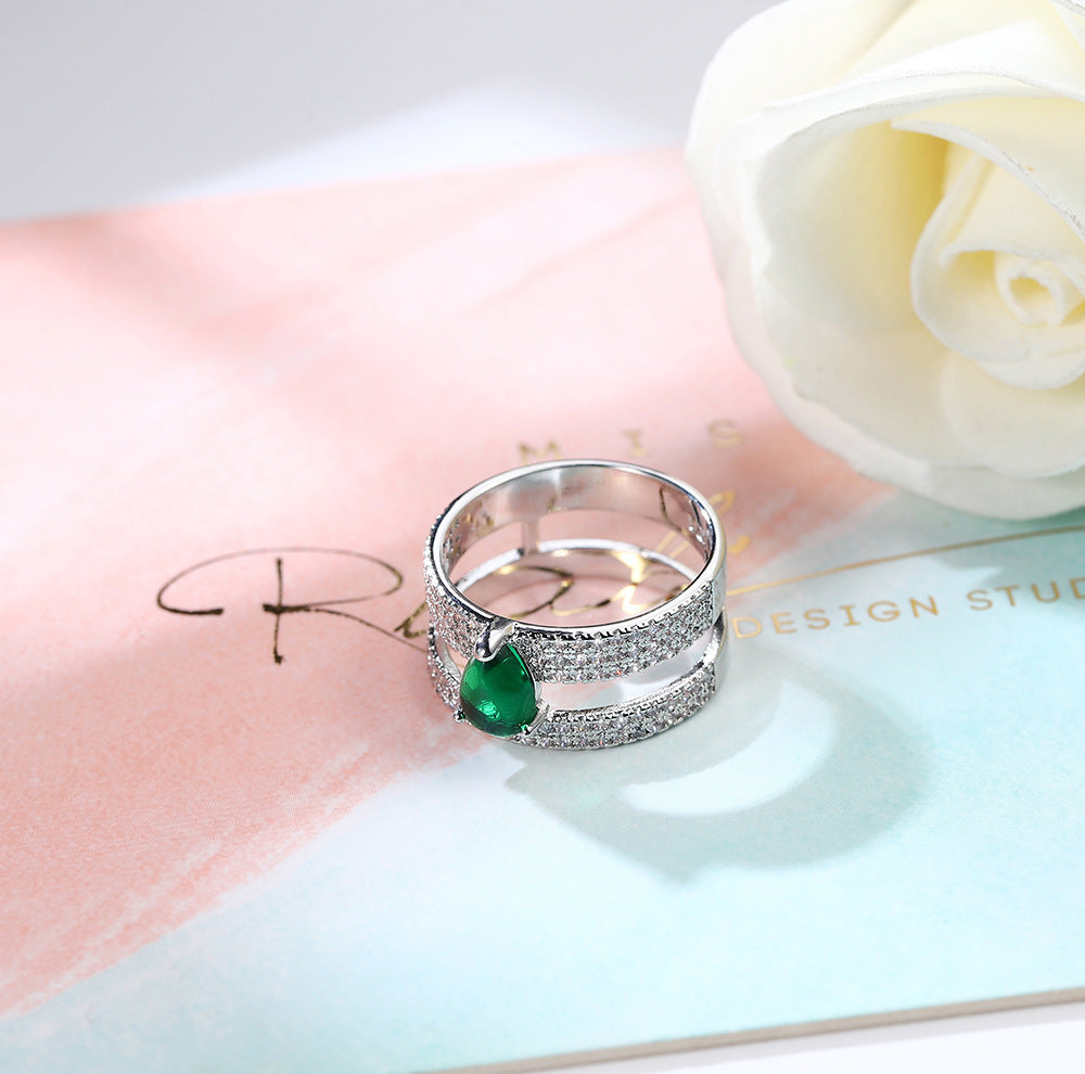 Geometric Copper Zircon Ring For Women Emerald Stone Jewelry Dainty Elegant Gift With Timeless Style For Women