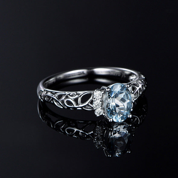 Gold Plated Copper Ring With Light Sky Blue Gems Geometric