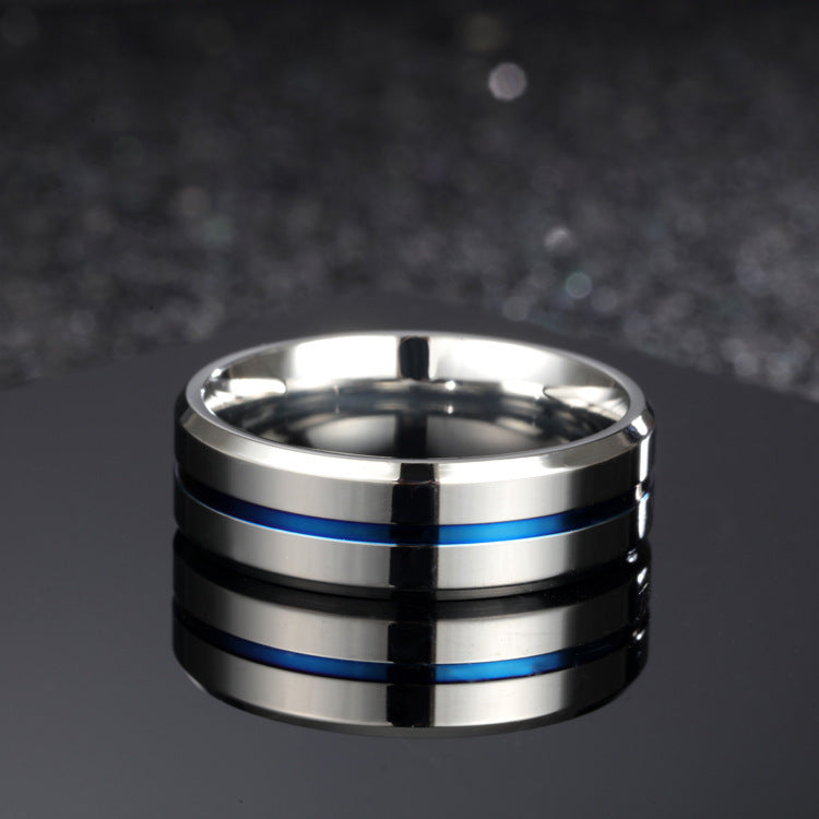 Titanium Steel Ring 8mm Unisex Mosaic Blue Ethnic Style