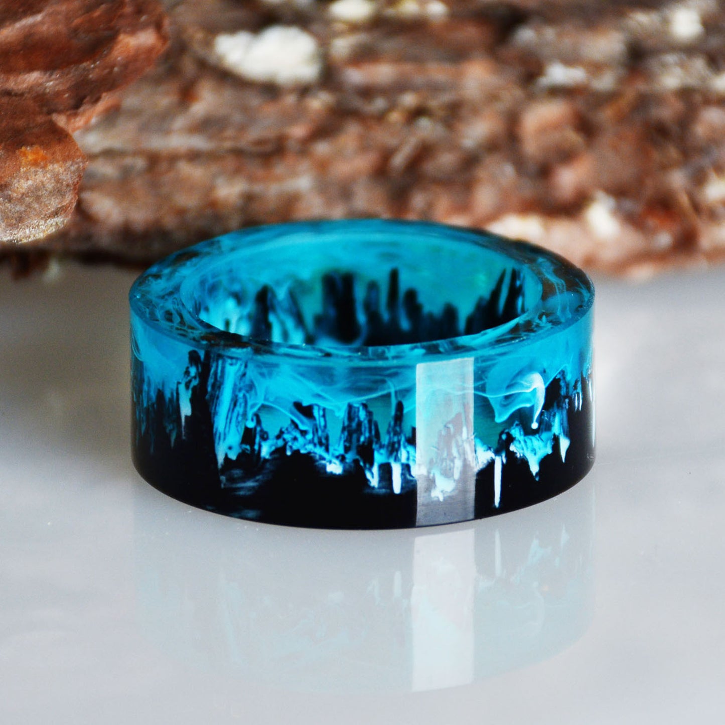 Unisex Resin Ring Blue Forest Epoxy Jewelry Creative Design Durable Handcrafted Gift For Men Women Style Flair