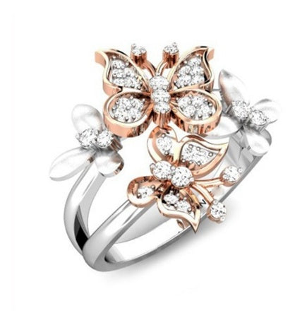 Womens Rose Gold Tone Butterfly Ring Austrian Crystal CZ Engagement Wedding Anniversary Jewelry Gift For Her Jewelry