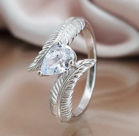 Leaf Ring Copper Plated Silver Alloy With Gemstone Inlay Creative Design Fashion Jewelry Gift For Her Classics