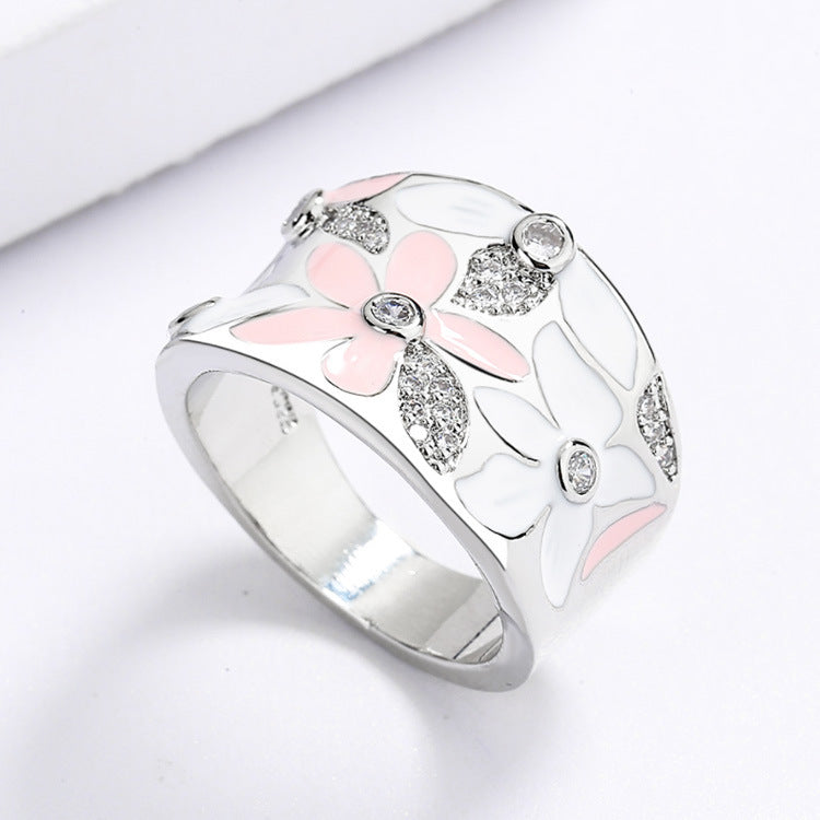Flower Ring Gold Plated Brass Epoxy Gemstone Artificial Jewelry Elegant Design Durable Accessory Elegant Brass