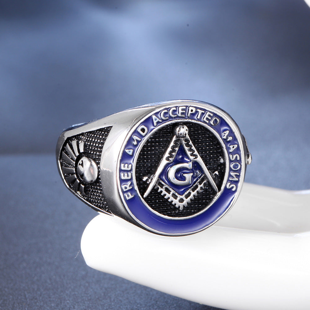 Men's Titanium Steel Ring Retro Punk Geometric Ring Handmade Individually Packed Epoxy Band Ring European and American Design Statement Ring for Men Sizes 7 to 13