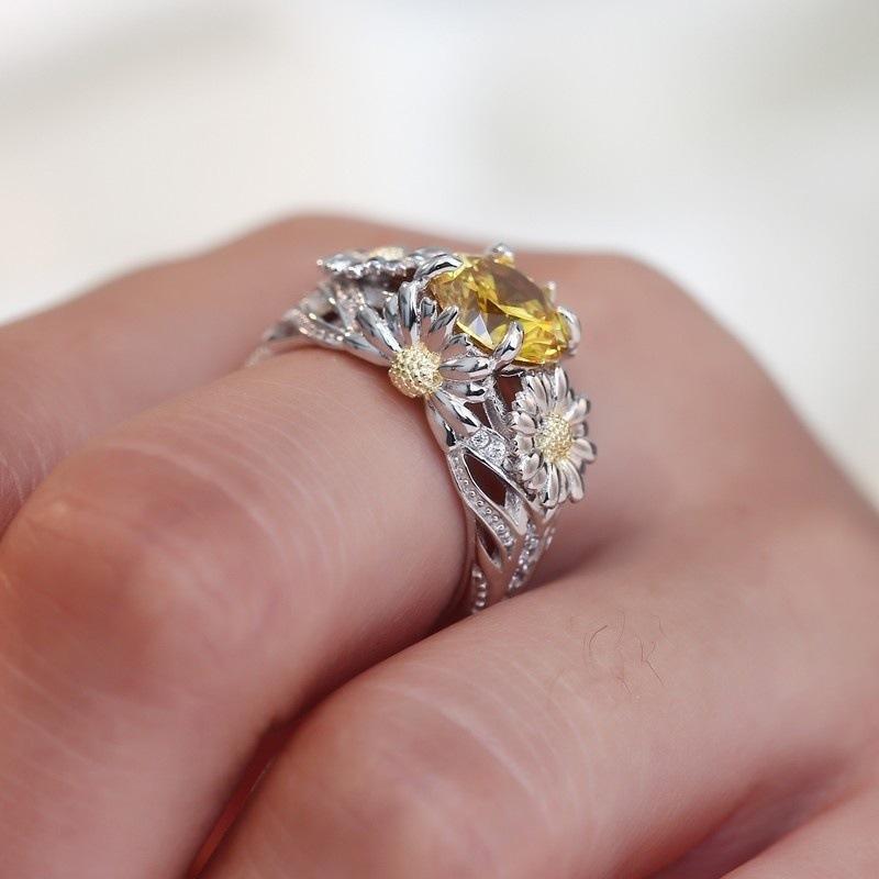 Copper Sunflower Ring 9mm Wide Prong Setting Copper Flower Ring For Women Gift Minimalist Jewelry Everyday Wear