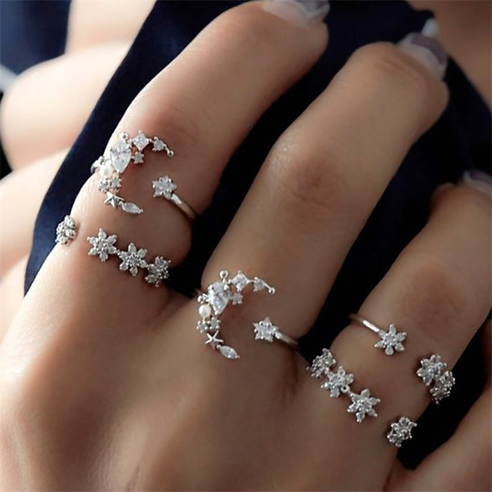 Womens Knuckle Ring Set Bohemian Alloy Rings Electroplated Silver Geometric Design European American Ornaments