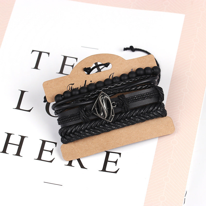 Unisex Leather Braided Bracelet With Alloy Zodiac Animal Design Fashion Wristband Jewelry Cowhide Leather Gold