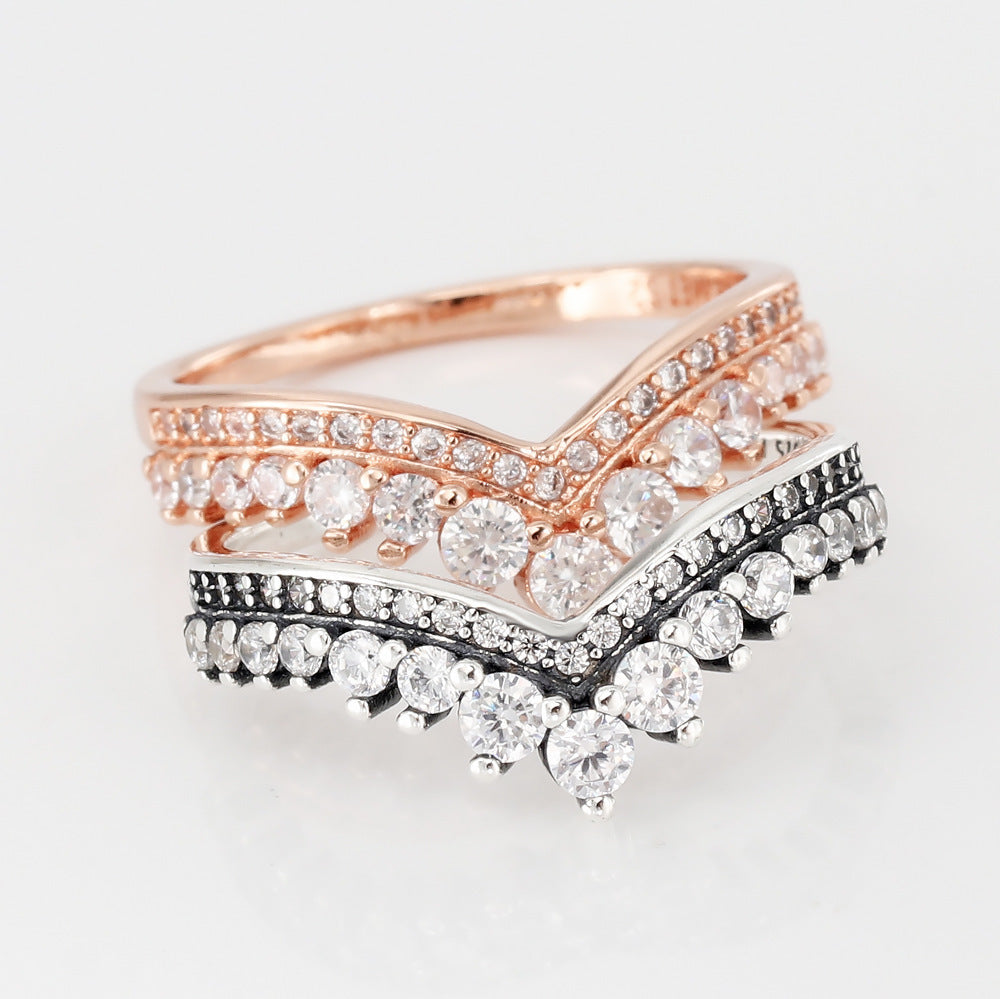 Womens Crown Diamond Accent Ring Gold Plated Copper Vintage Geometric Jewelry Durable Fashion Elegant Classic Jewelry