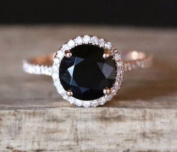 New Inlaid Natural Black Gemstone Rose Gold Plated Ring With Micro Studded Diamonds For European AmericanStyle
