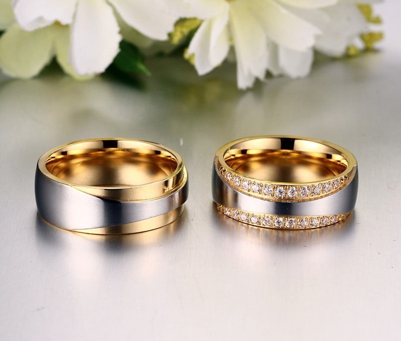 Unisex Zircon Ring Stainless Steel Geometric Design Durable Engagement Wedding Promise Anniversary Band Modern