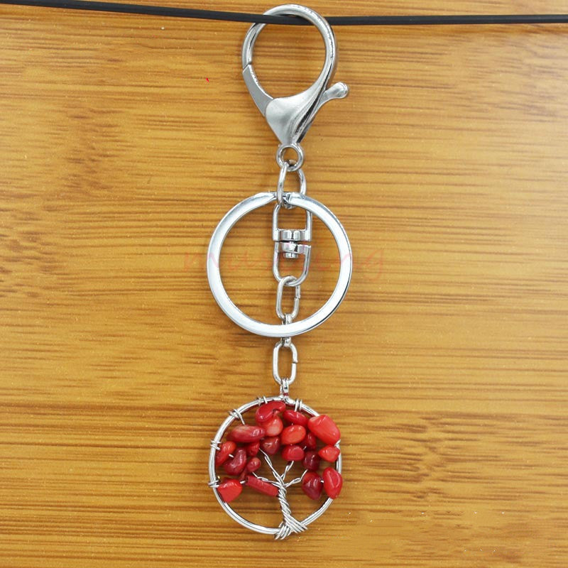 Crystal Tree of Life Amethyst Keychain Pendant Electroplated Round Charm for Handbags and Backpacks Decoration