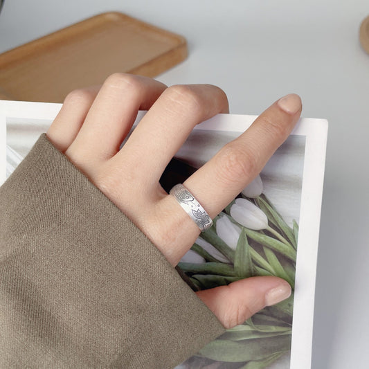 Unisex Carp Ring Vintage Copper Lotus Adjustable Open Band Geometric Jewelry Statement Ring Handcrafted Design