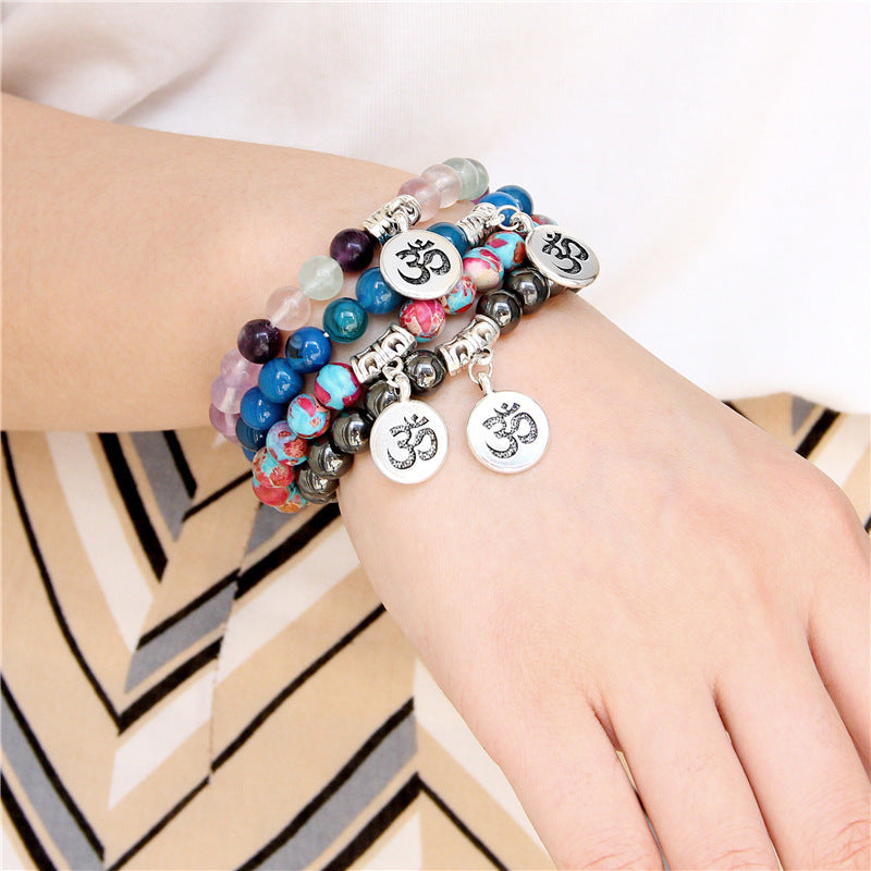 Womens Malachite Crystal Bracelet with Rhinestones Korean Design Yoga Lotus Om Charm Emperor Stone For Everyday Wear