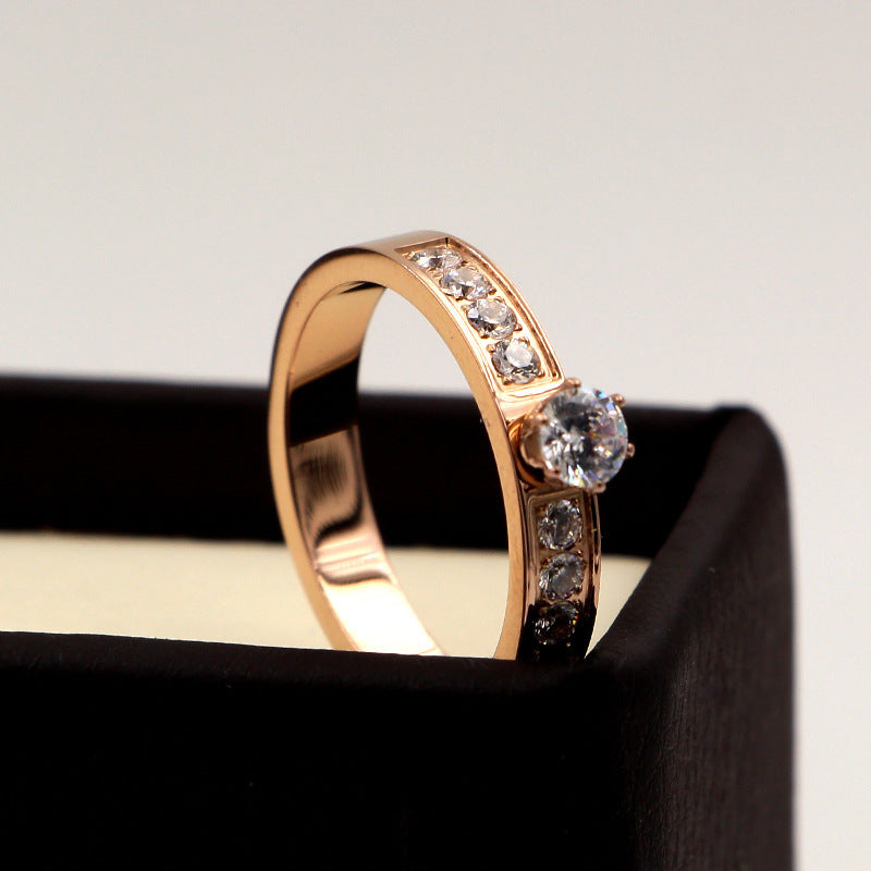 Rose Gold Solitaire Ring For Couples In Korean Style Titanium Steel Ring Elegant Dainty Modern Accessory Lover