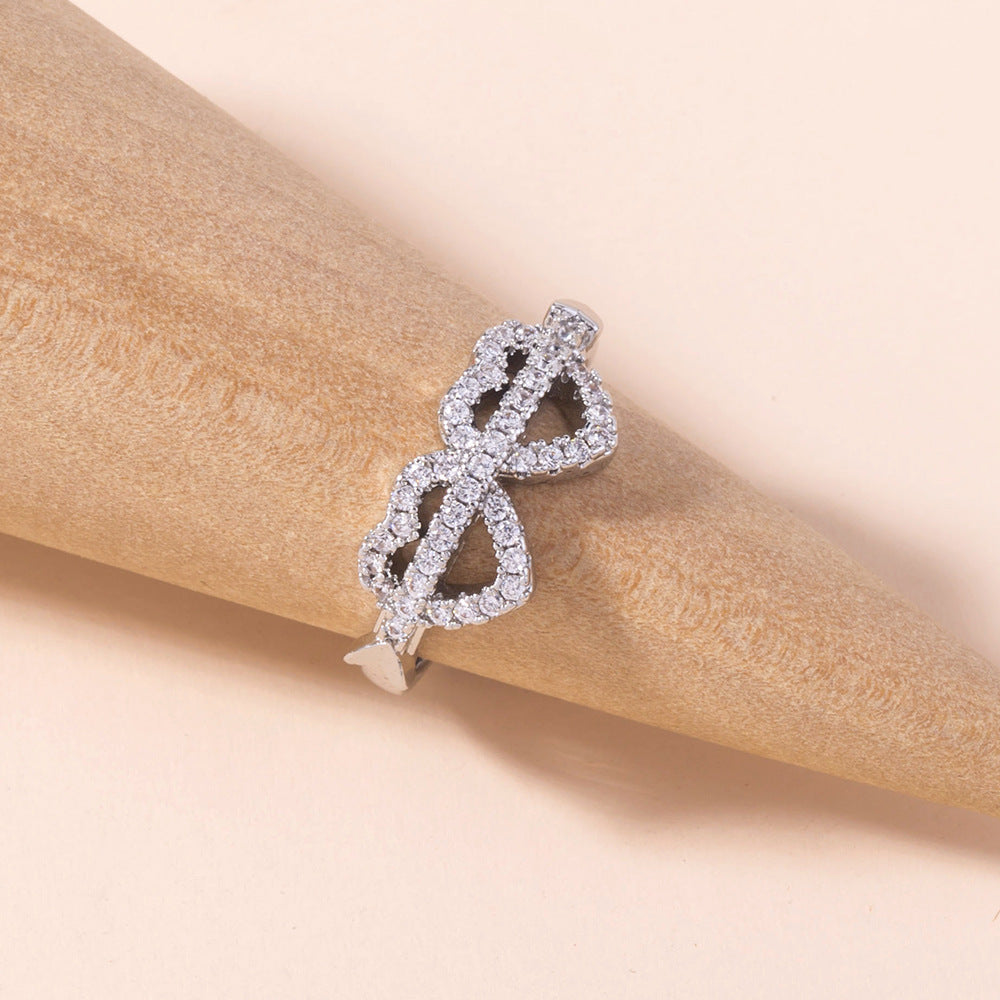 Women's Double Heart Ring With Cubic Zirconia Inlaid Copper Geometric Design Fashion Jewelry Gift For Everyday