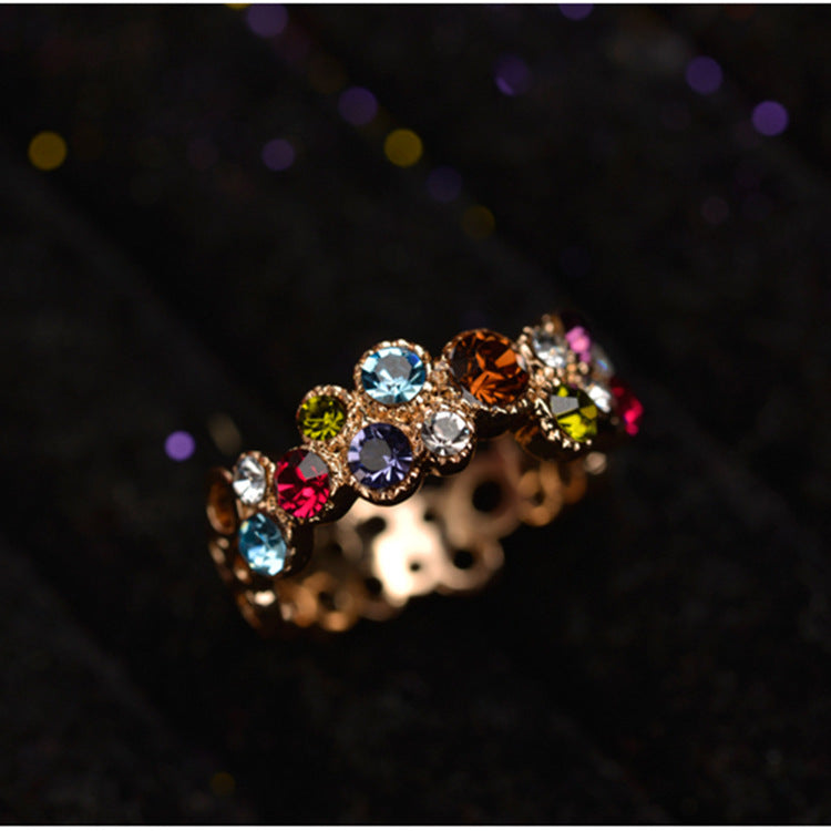 Geometric Rose Gold Electroplated Alloy Ring With Inlaid Gemstones Womens Fashion Jewelry Shine Crystal Sparkle