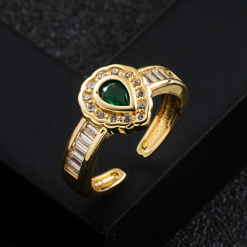 Women's 18K Gold Plated Drop Ring With Micropaved Zircon Copper Base European American Fashion Jewelry For Her