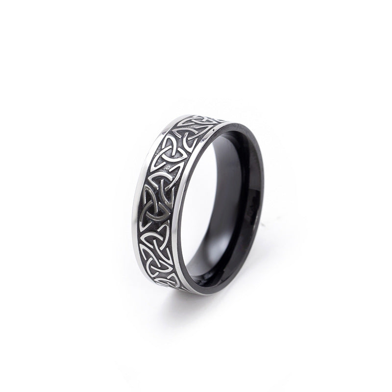 Mens Nordic Titanium Steel Viking Ring Geometric Band Electroplated Fashion Jewelry Statement Black Color Size