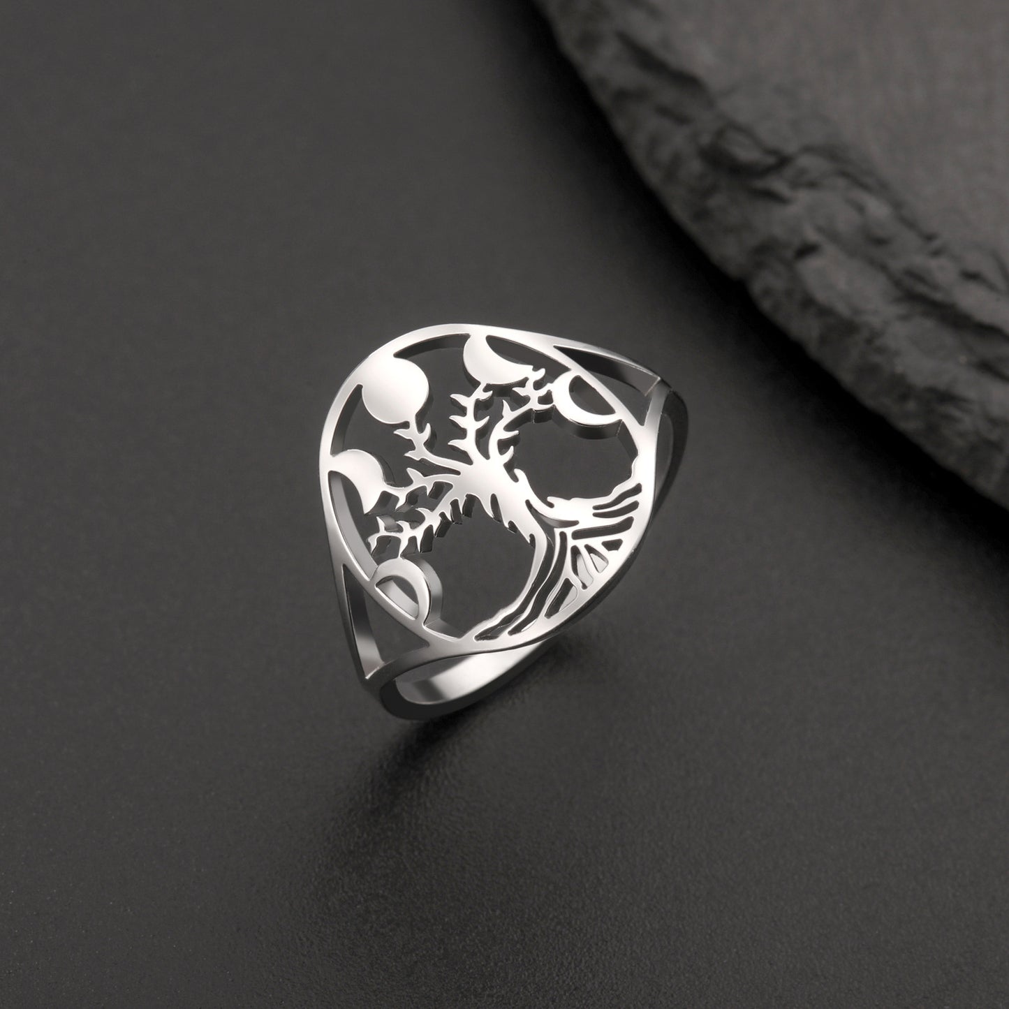 Unisex Stainless Steel Ring 18K Gold Plated Hollow Tree Design Geometric Shape Hip Hop Style Everyday Wearable