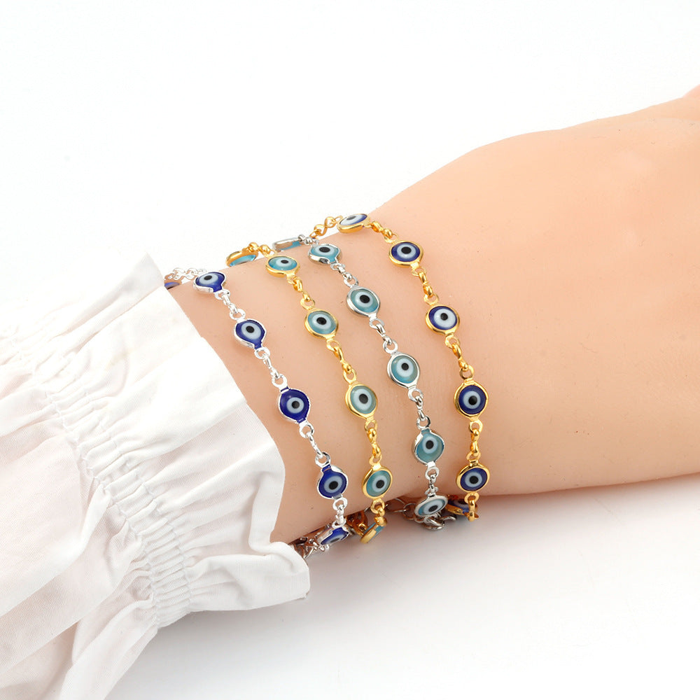 Womens Fashion Bracelet Gold Color Link Chain Enamel Alloy Material With Diamond Inlay Beautiful Appearance Design