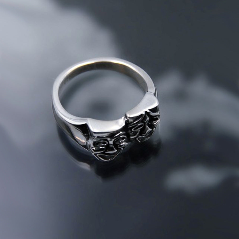 Unisex Alloy Ring Smile Cry Face Design Street Jewelry