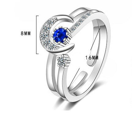 Star Moon Tail Ring Fashion Copper Diamond Treatment Adjustable Size Womens Star Shape Ring Pack Two Rings Included