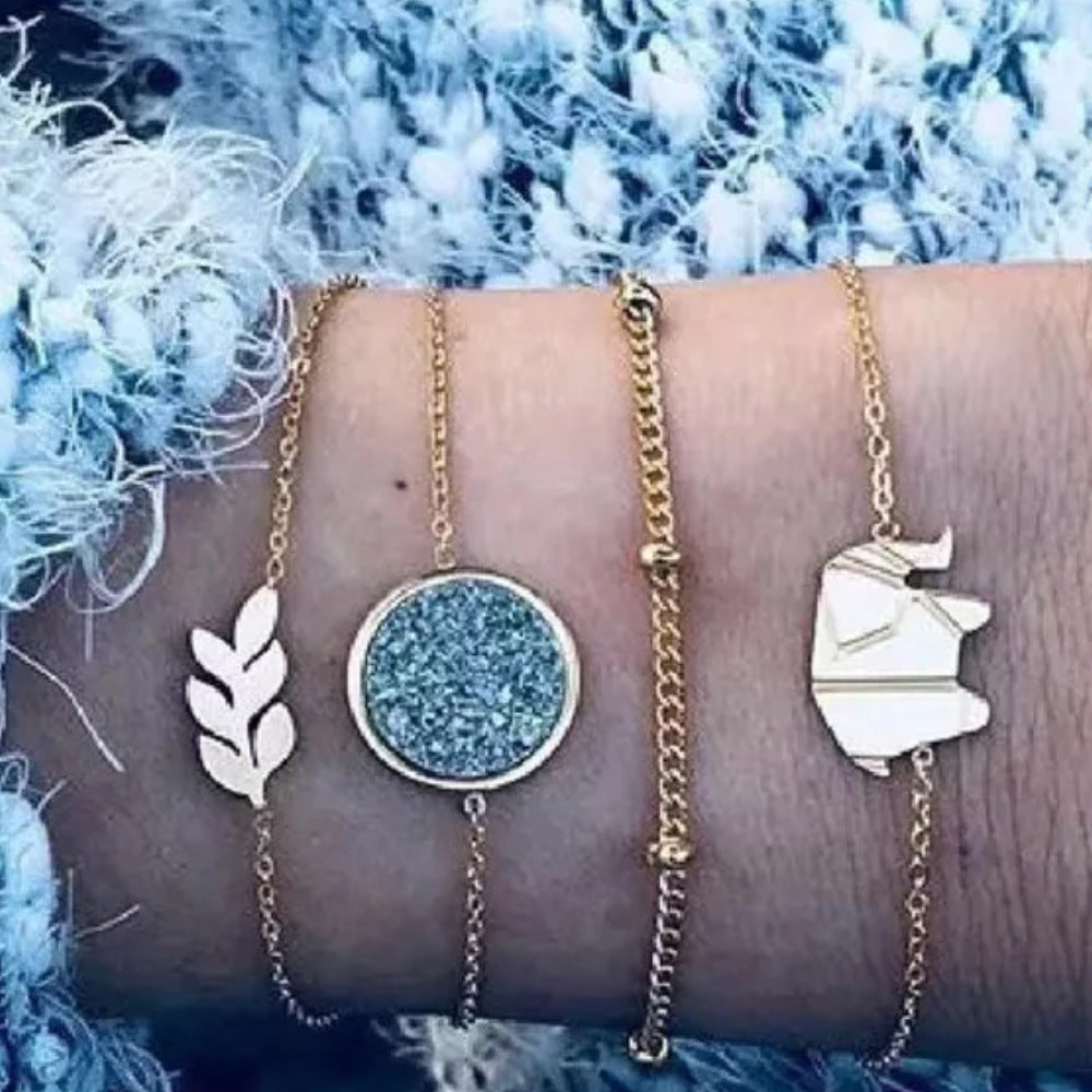 Womens Bohemian Bracelet Set Vintage Beaded Charm Alloy Jewelry Boho Bracelets Bow Design And Love Boho Jewelry Gift