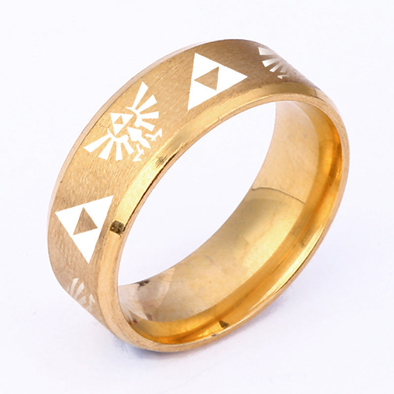 Unisex Stainless Steel Ring With Triangle Label Simple Design Band For Everyday Wear White Blue Black Goldtone