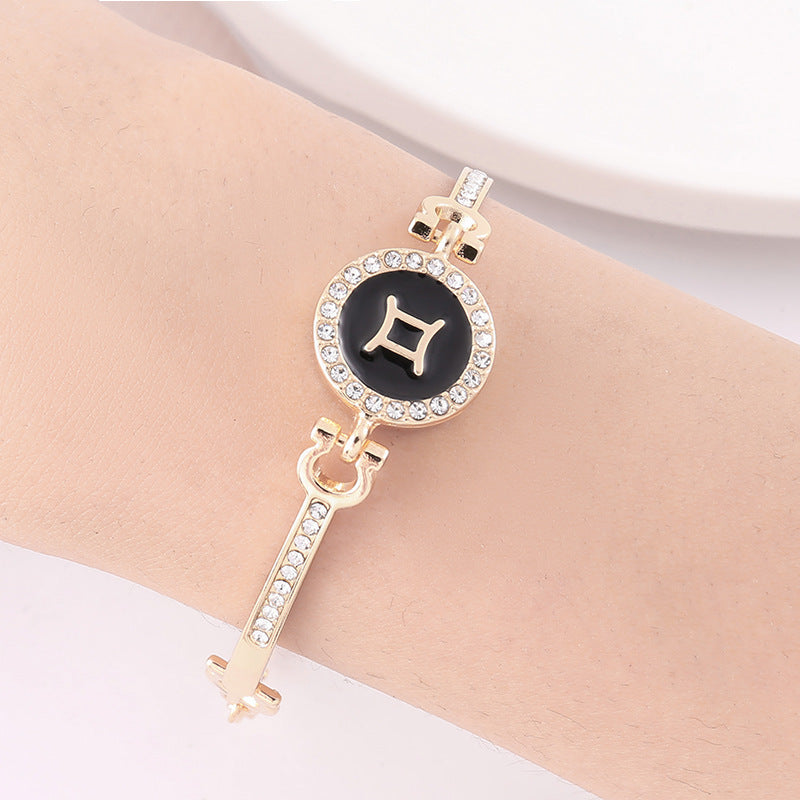 Constellation Rhinestone Inlay Bracelet Unisex Bangle Jewelry With 12 Constellation Elements For Women And Men