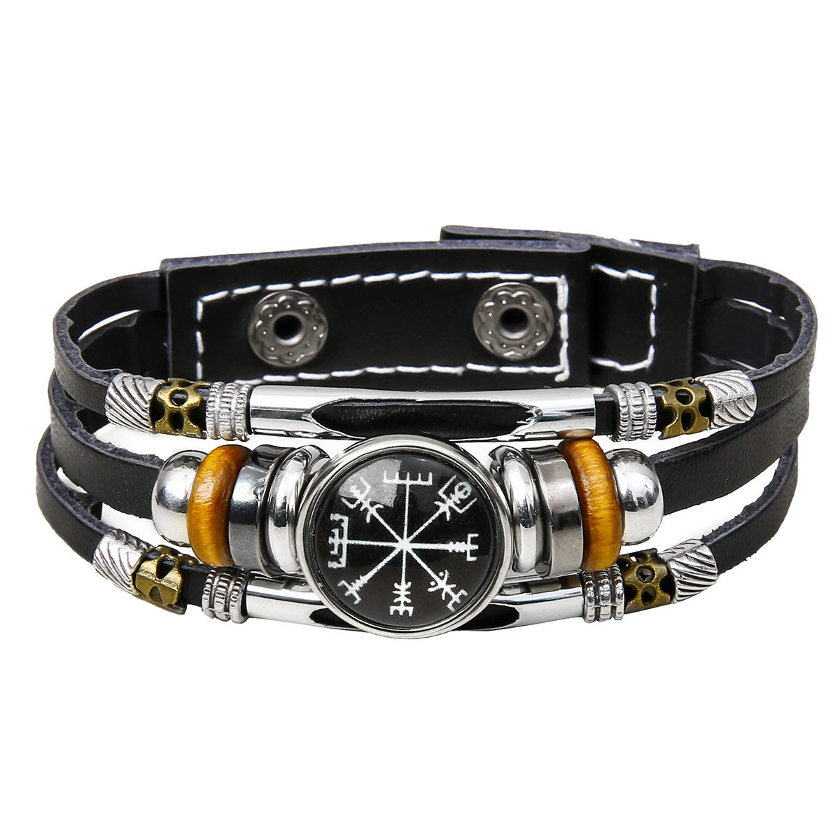 Mens Viking Compass Bracelet Multi Layered Leather Bracelet With Stainless Steel Titanium Steel Accents High Quality