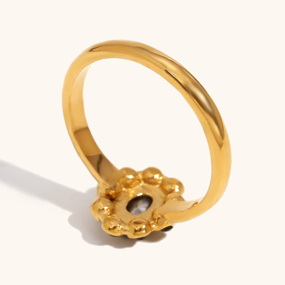 Stainless Steel Ring 18K Gold Plated With Full Diamond Luxury Skirt Design Geometric Elegant Jewelry For Women