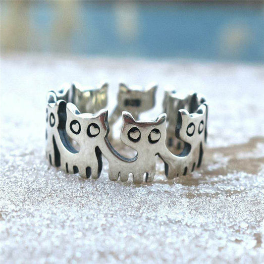 Electroplated Animal Ring Cute Black Cat Retro Thai Silver Design Copper Ring European American Zodiac Jewelry