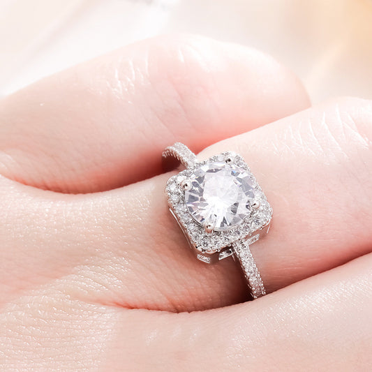 Womens Adjustable Ring Open Square Design With Diamond Accent Copper And White Gold Finish For Everyday Wear Casual