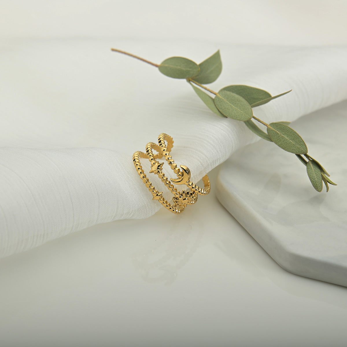 Gold Stainless Steel Ring Floral Hollow Out Design Adjustable Fashion Jewelry Accessory Elegant Gift For Women