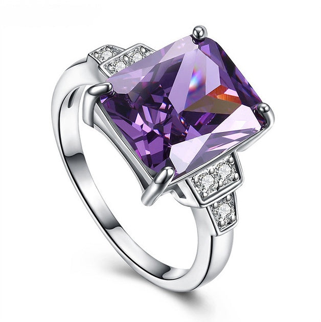 Agate Zircon Ring Rhodium Plated Stone Wedding Jewelry