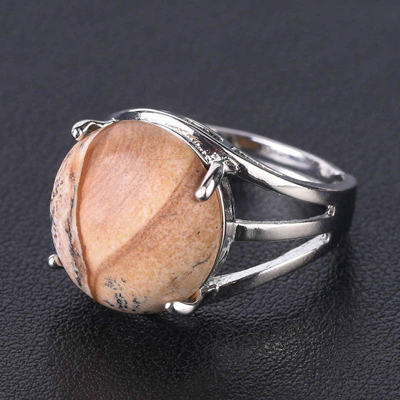 Crystal Hollowed Ring With Natural Stones And Copper Accessories European Style Gift Men Women Friends Jewelry