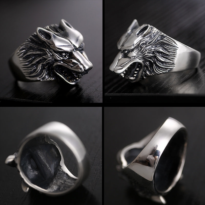 Animal Zodiac Wolf Head Ring Titanium Steel Electroplated Statement Ring Biker Ring Men's Ring Fashion Jewelry Gift for Him Animal Theme Ring